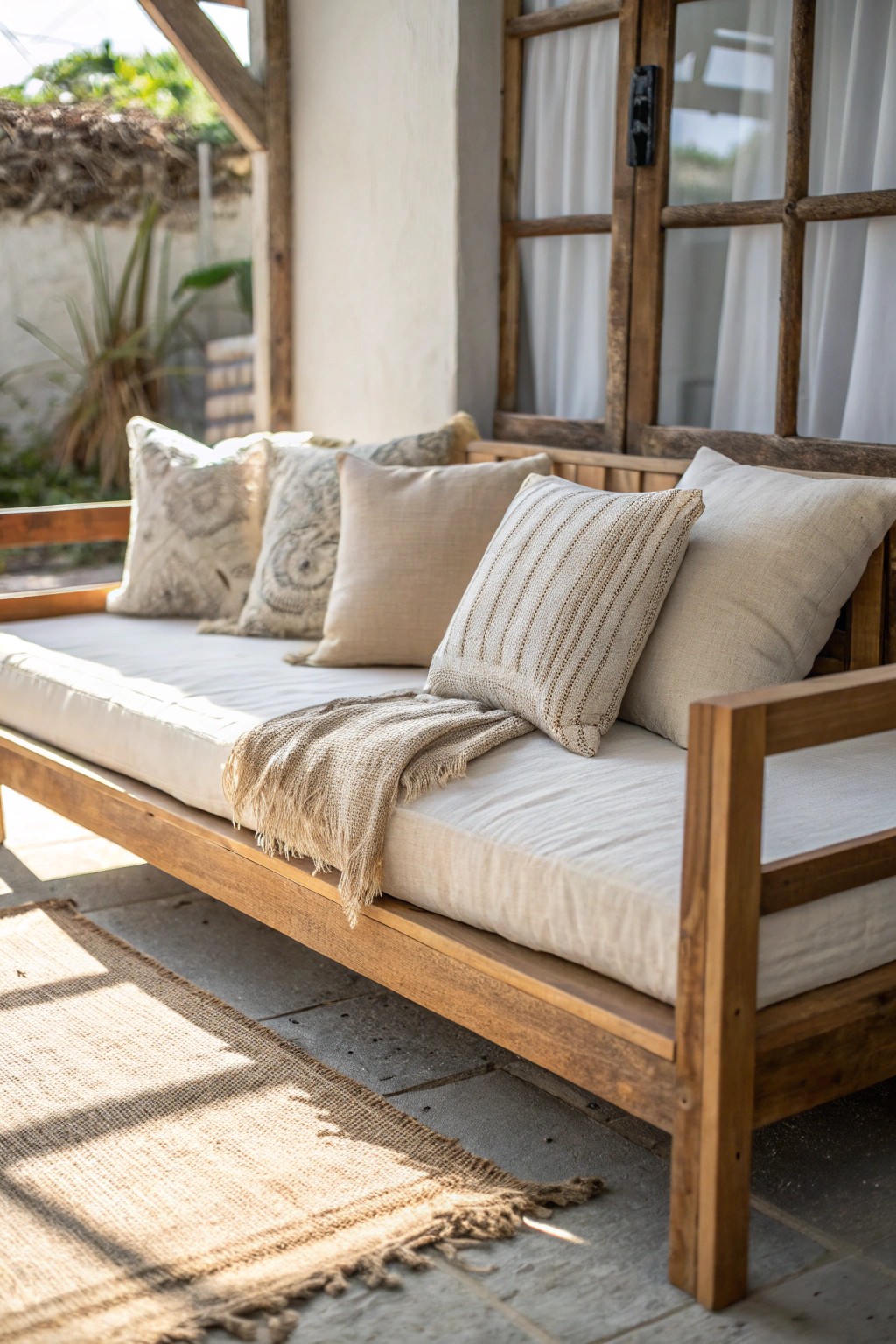 Elevate your she shed with a timeless daybed—where comfort meets natural beauty.