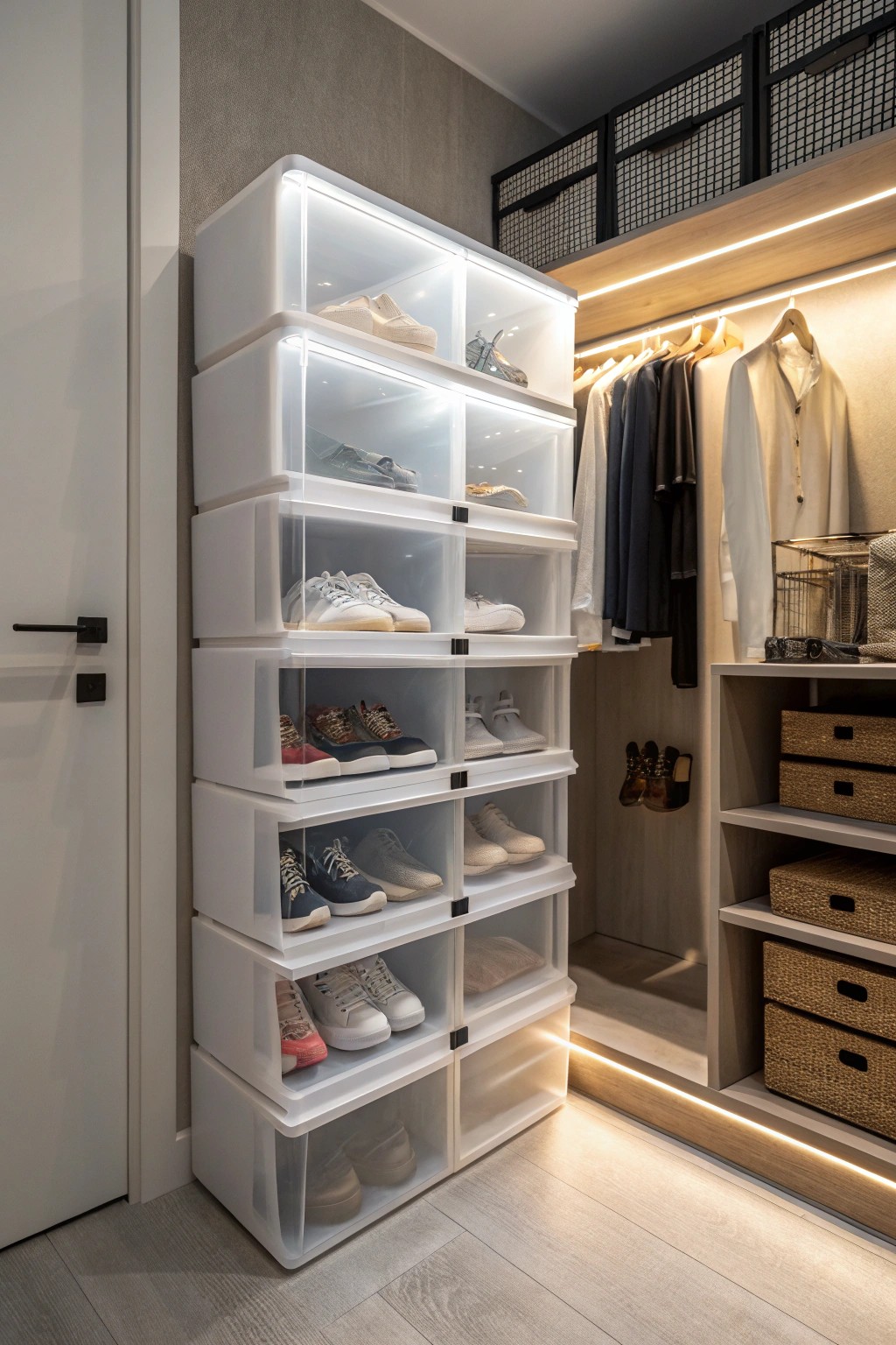 Clear boxes let you see and protect your favorite shoes at a glance.