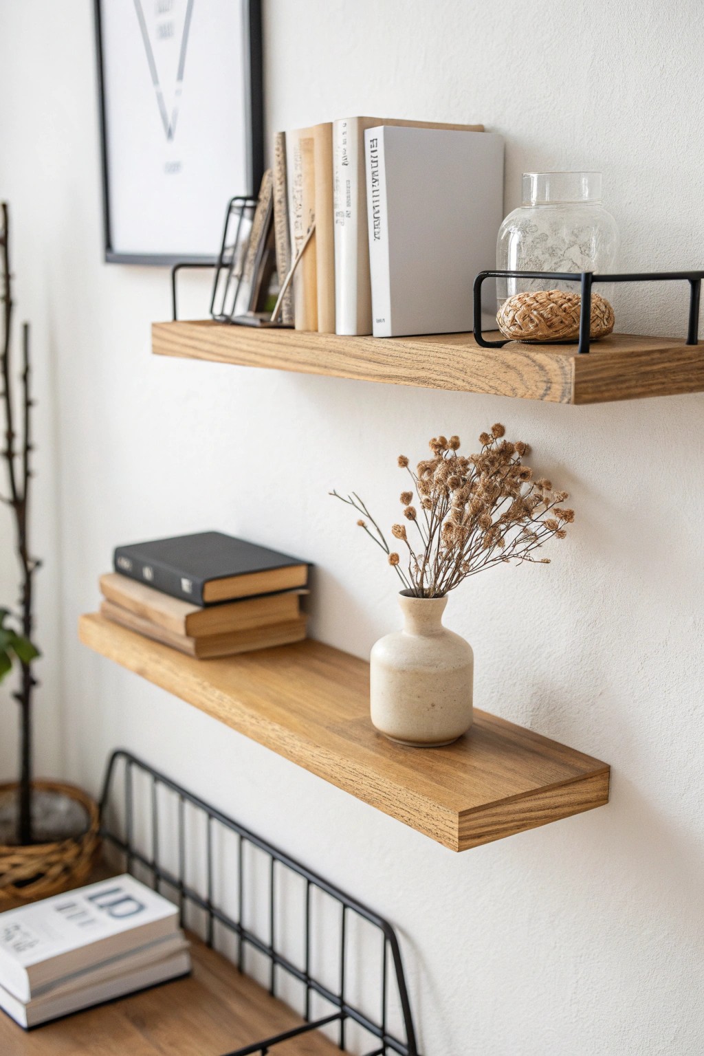 Elevate your workspace with a beautifully simple floating shelf—where storage meets serene style.
