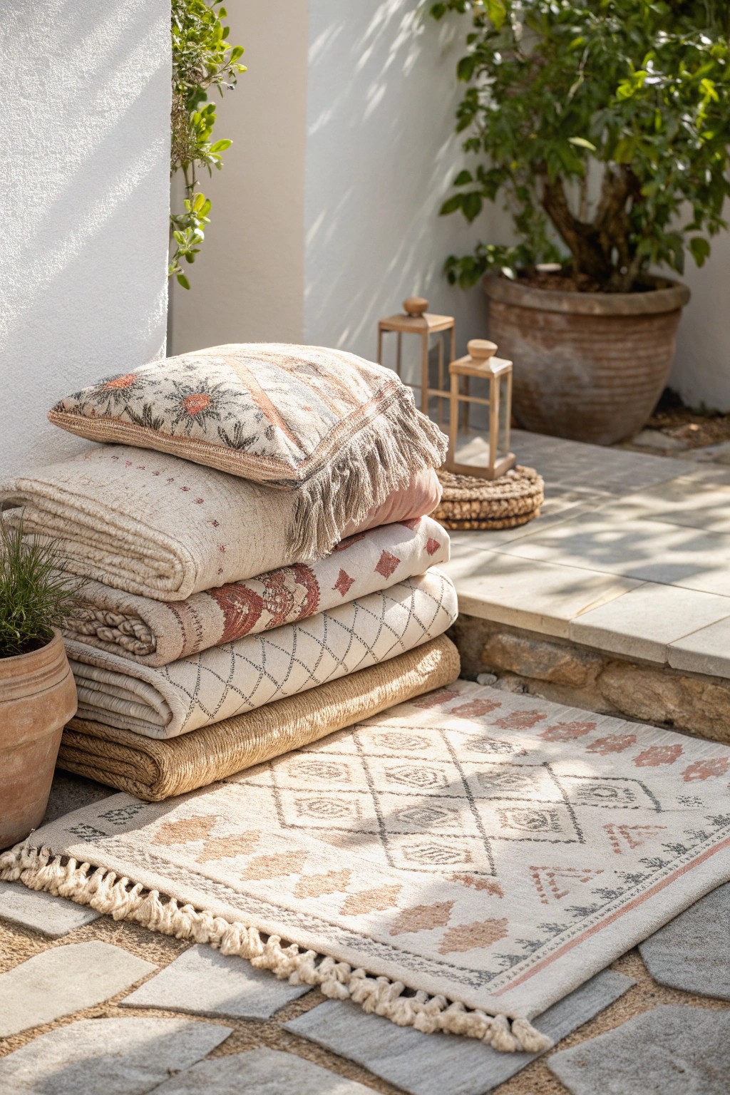 Layered outdoor rugs bring cozy texture and effortless style to your patio.