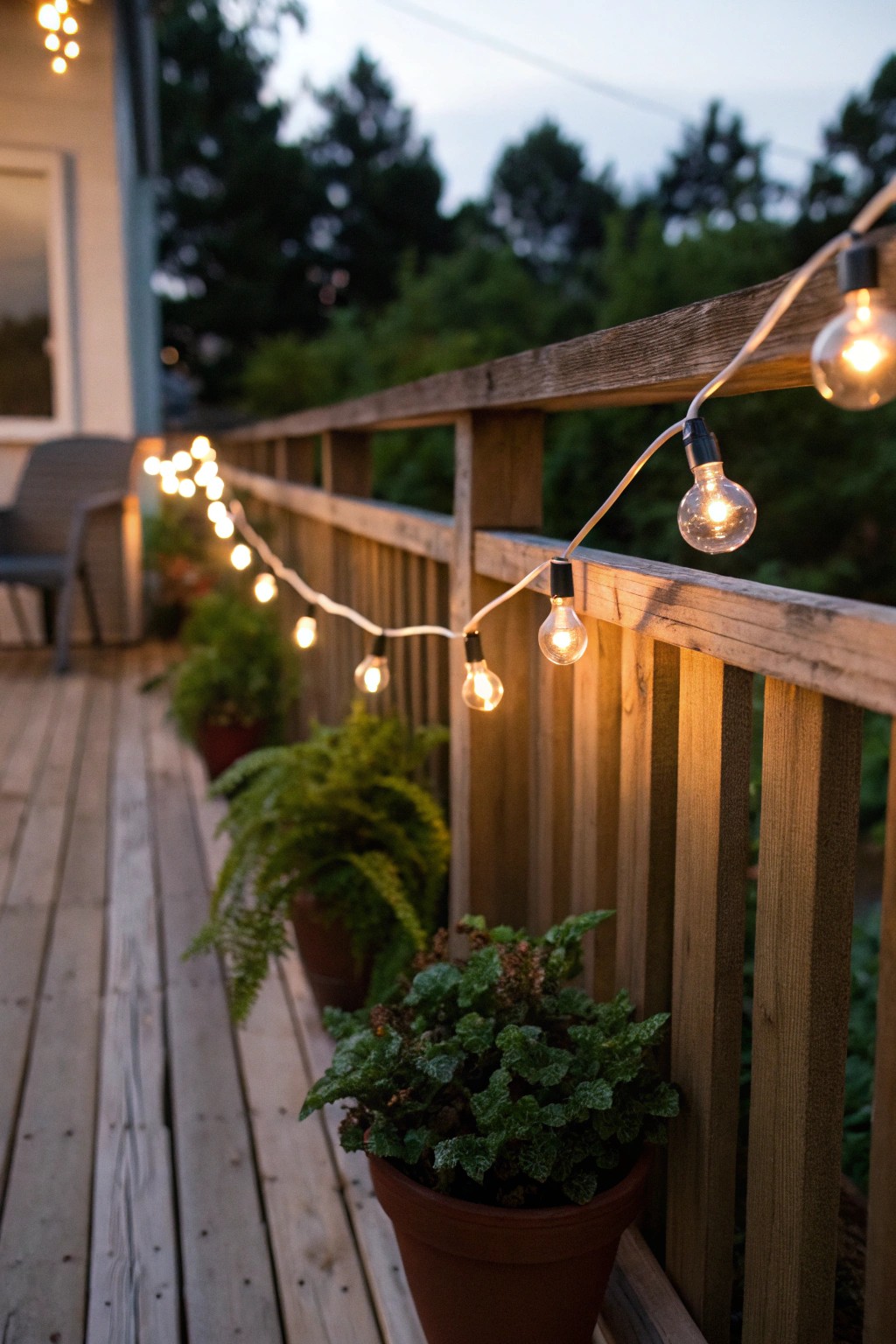 Transform your small porch into a cozy retreat with the simple magic of string lights.