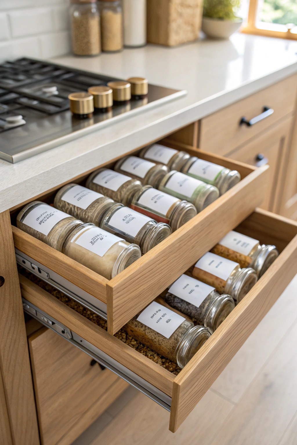 Effortless organization: a tiered spice drawer that turns everyday cooking into an art.