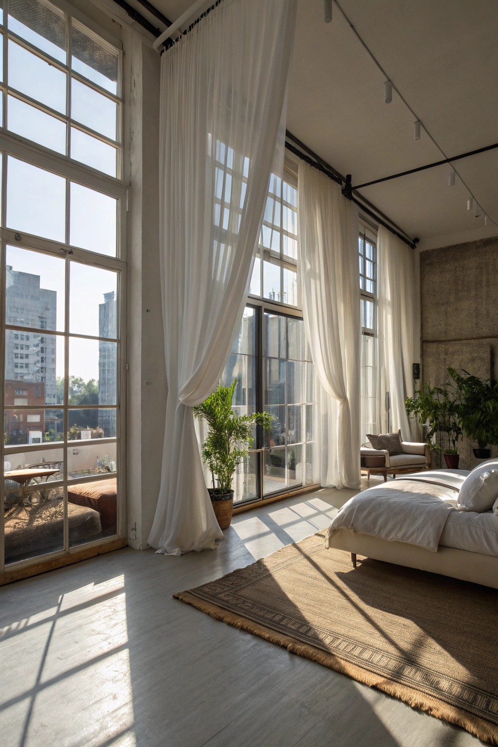 Maximizing natural light makes a studio apartment feel brighter and bigger.