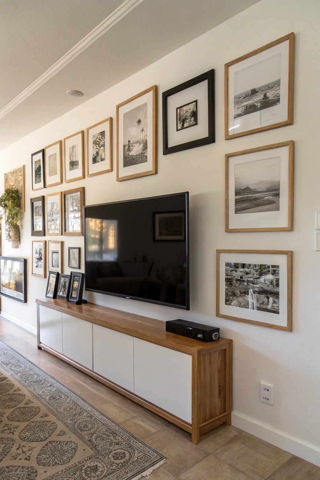 Seamless gallery wall: blending art and technology with effortless style.