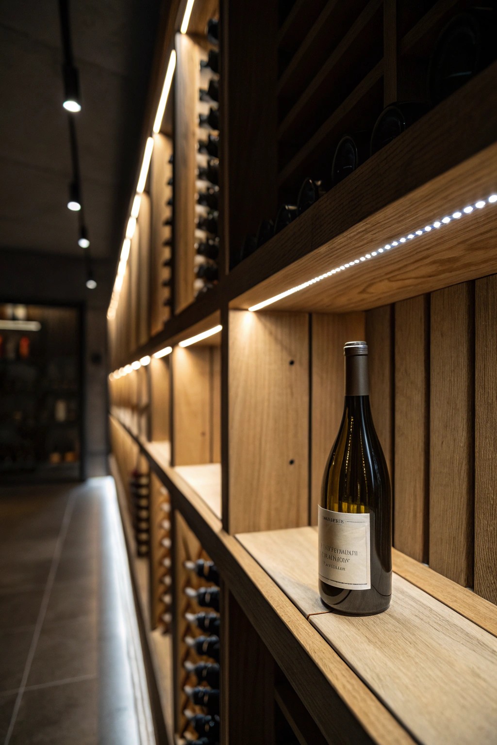 Moody LED lighting turns your wine collection into a stunning focal point.