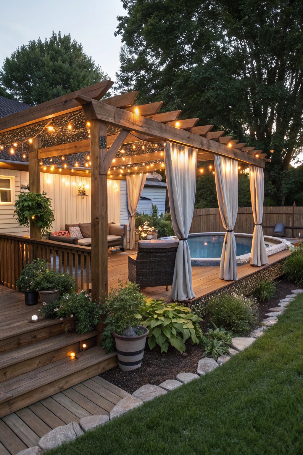 A pergola brings shade and a touch of romance to your poolside retreat.