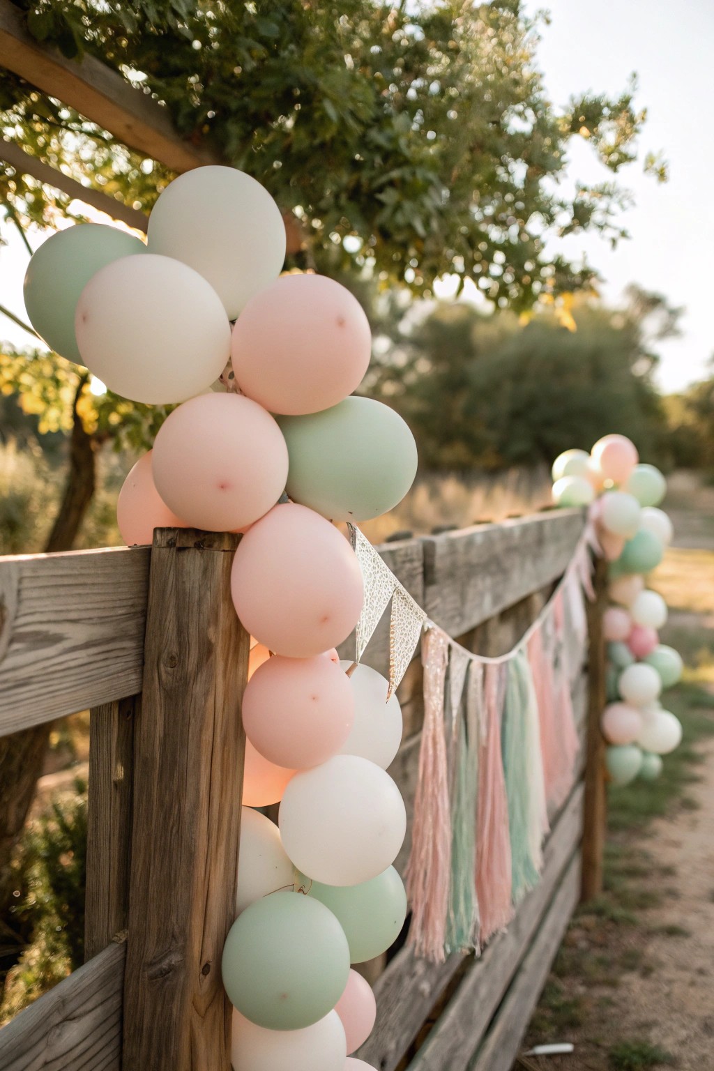 Elegant pastel balloon garland: effortless backyard party magic.