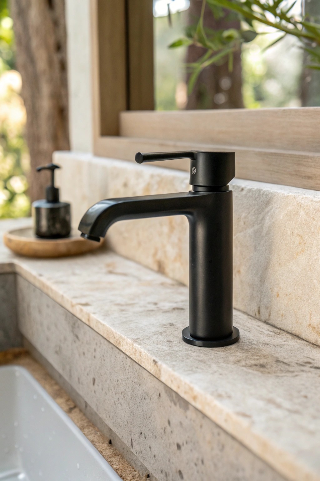 Matte black elegance: understated sophistication for your bathroom oasis.