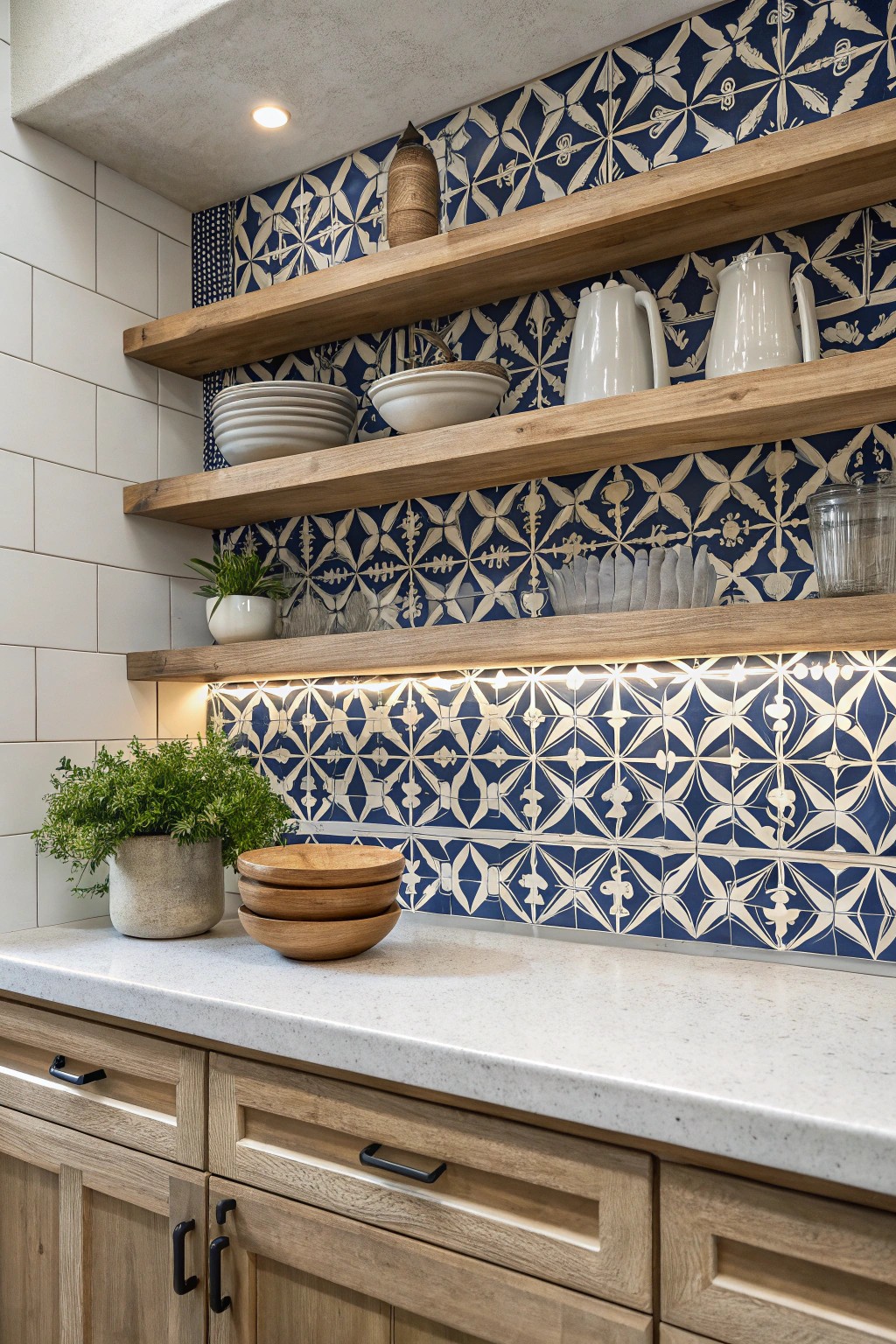Make your butler pantry pop with a bold, artful backsplash.