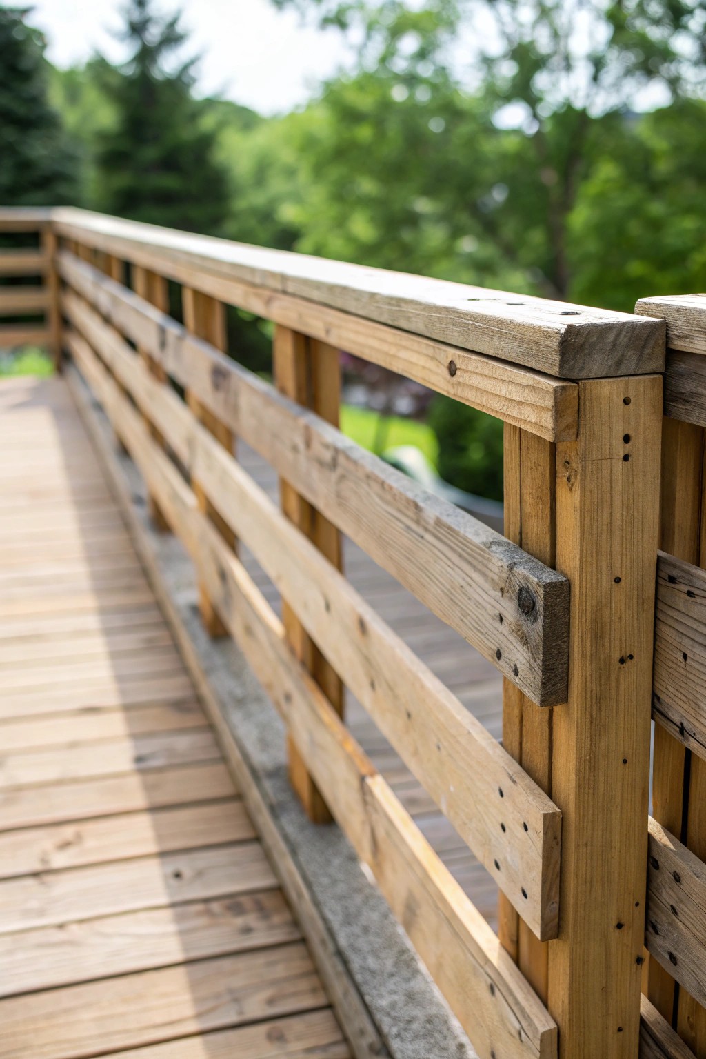 Rustic charm: repurposed pallet wood railing for your deck