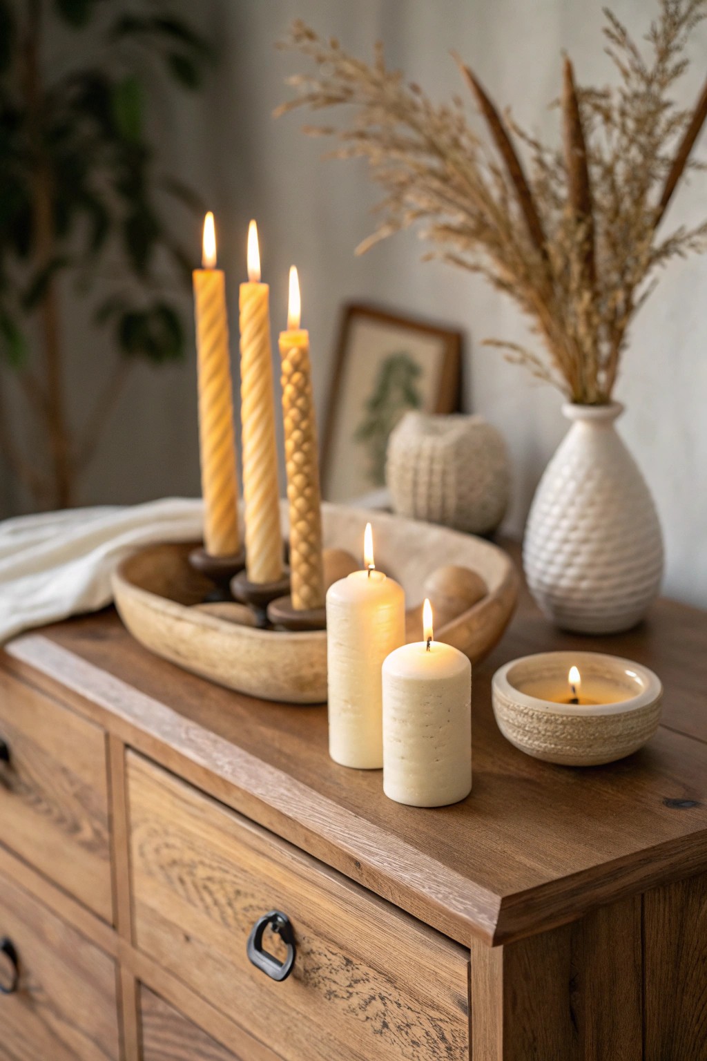 Create instant warmth with a cluster of glowing, handcrafted candles.
