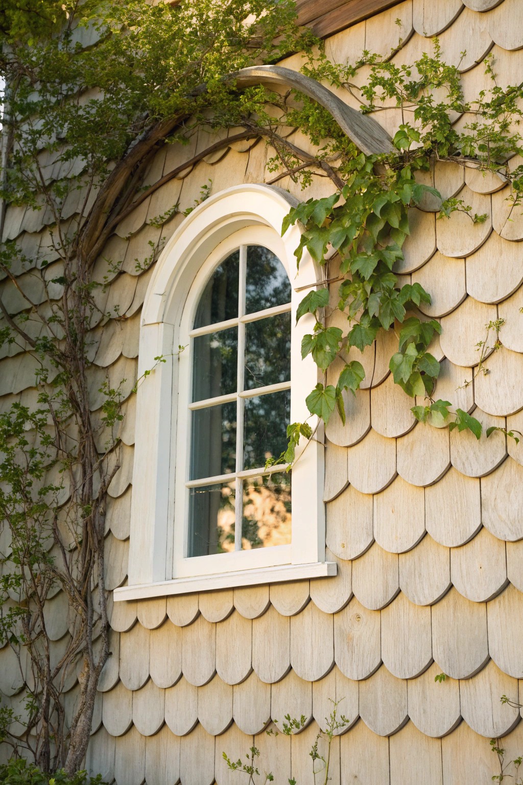 Charming cottage-style trim: Cozy curves and timeless craftsmanship for your windows.