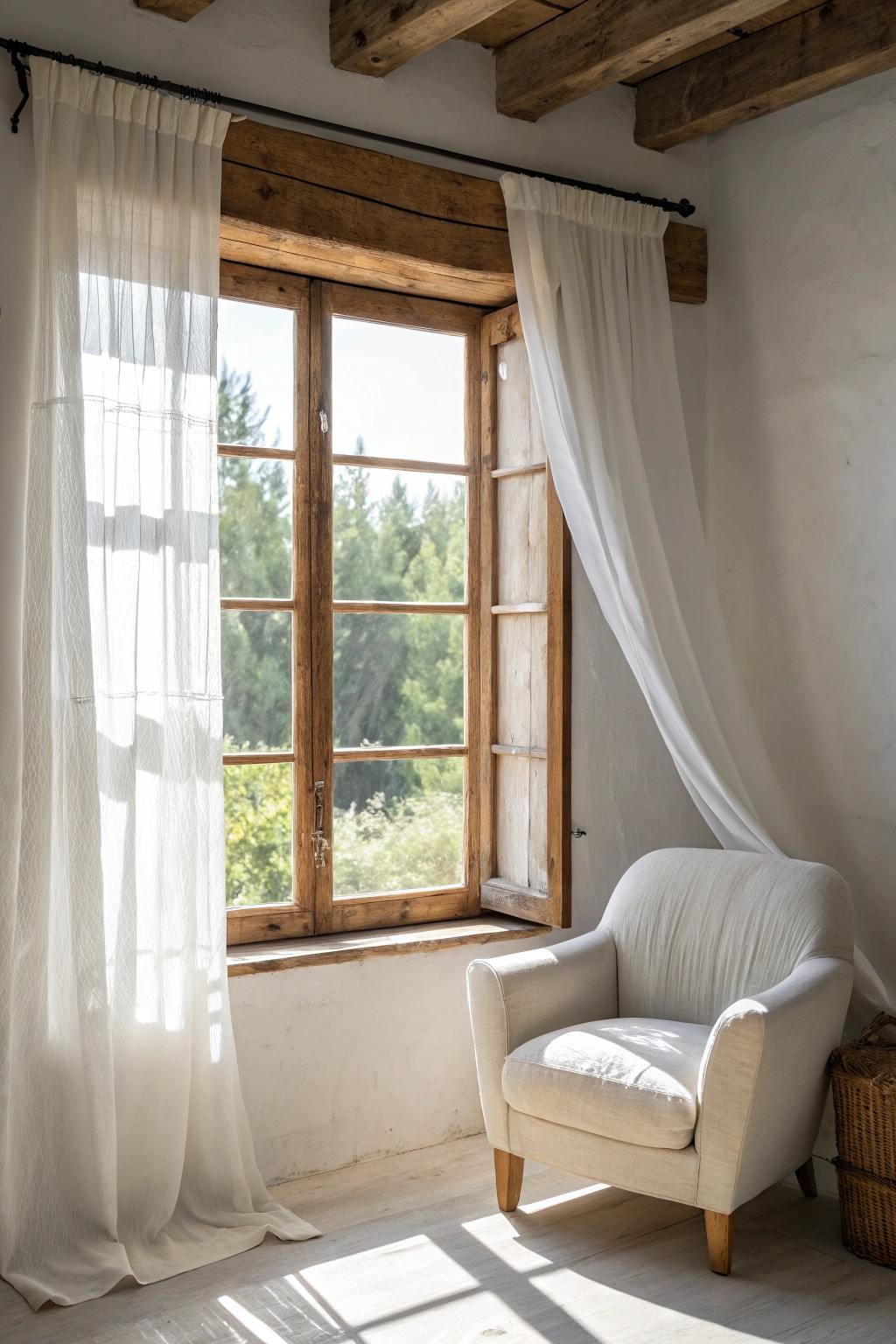 Let the sunshine in—embrace natural beauty with sheer curtains and farmhouse windows.