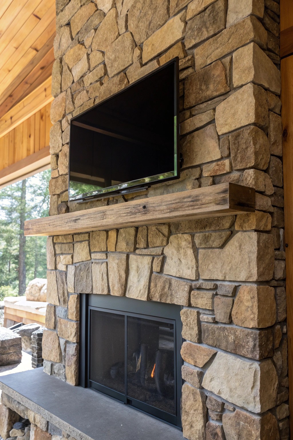 Rustic stone meets sleek tech—a timeless blend of craftsmanship and modern style.