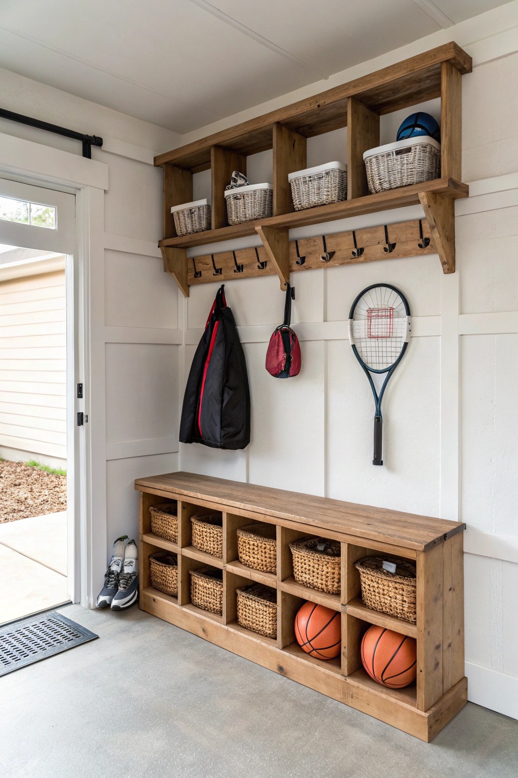 Elevate your garage with a beautifully crafted sports gear wall—where style meets function.