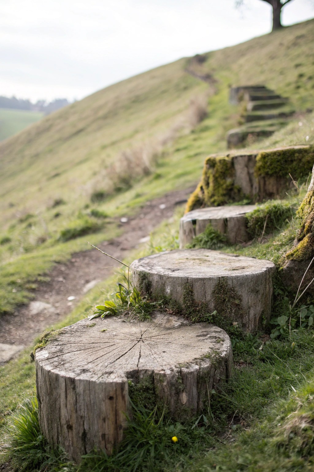 Turn fallen logs into charming hillside steps—natural, budget-friendly, and beautiful.