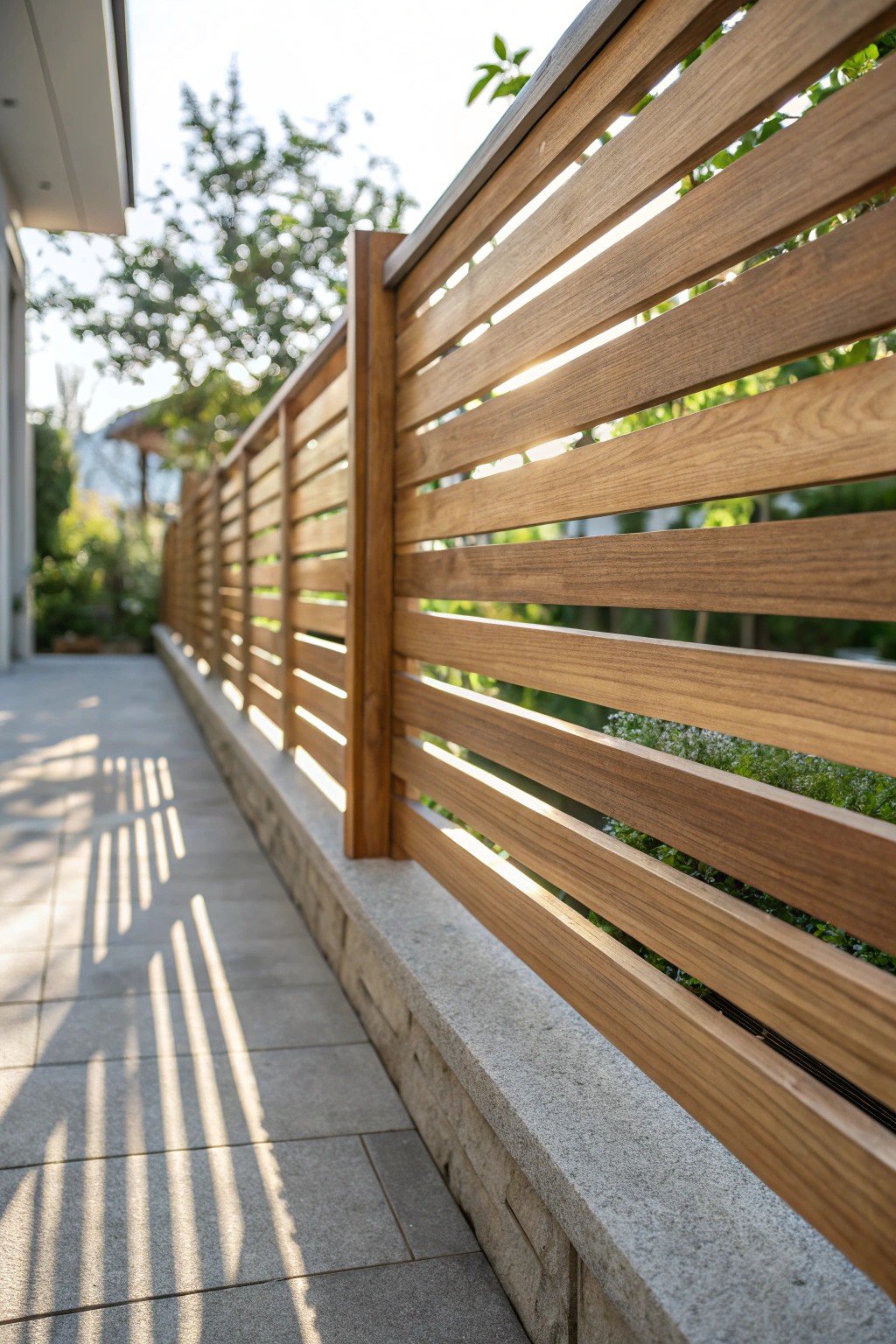 Modern simplicity: Sunlight dancing through louvered horizontal slats.