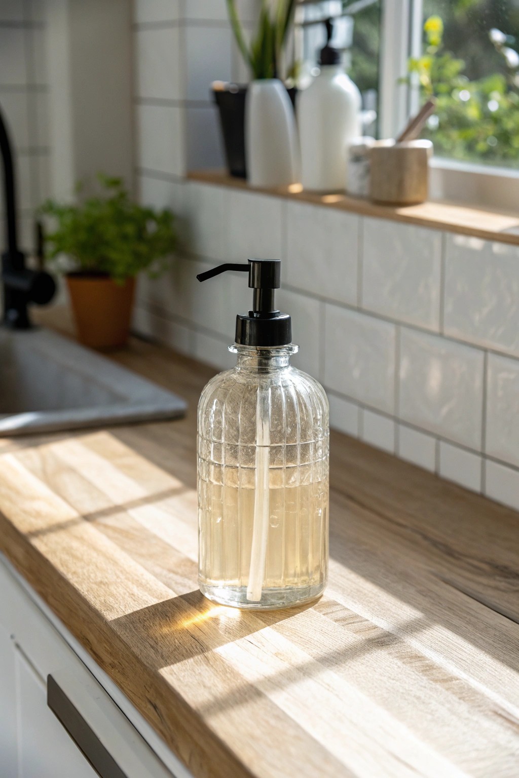 Elevate your kitchen with a beautifully crafted glass soap dispenser—where style meets simplicity.