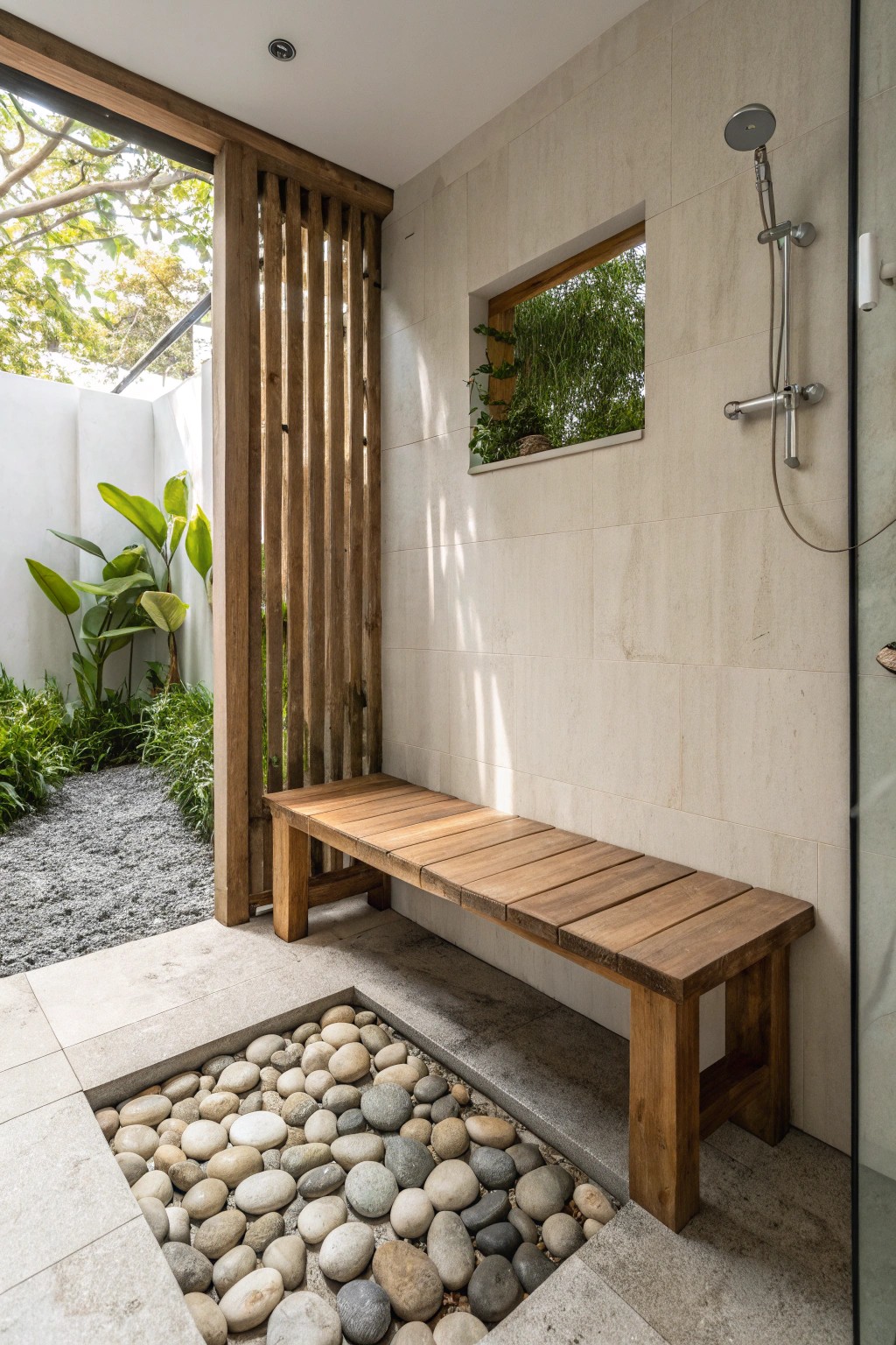 Elevate your shower space with a stunning live-edge wood bench—nature’s beauty, crafted for daily rituals.