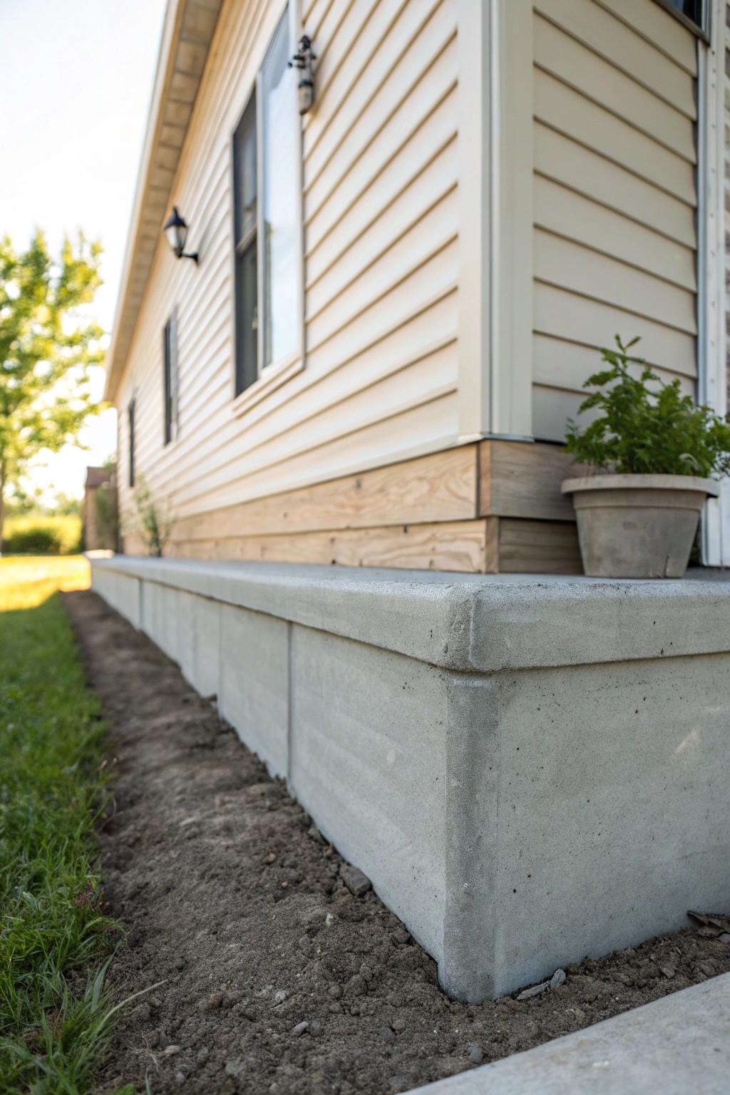 Elevate your mobile home with seamless concrete skirting—where durability meets minimalist elegance.