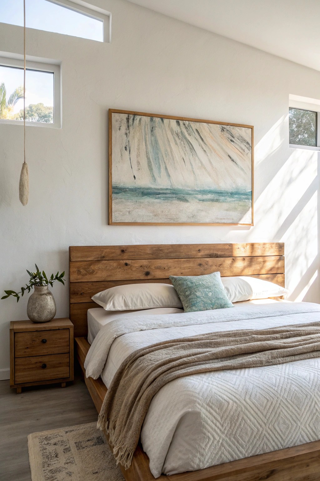 Let a statement artwork set the tone in your serene master bedroom.