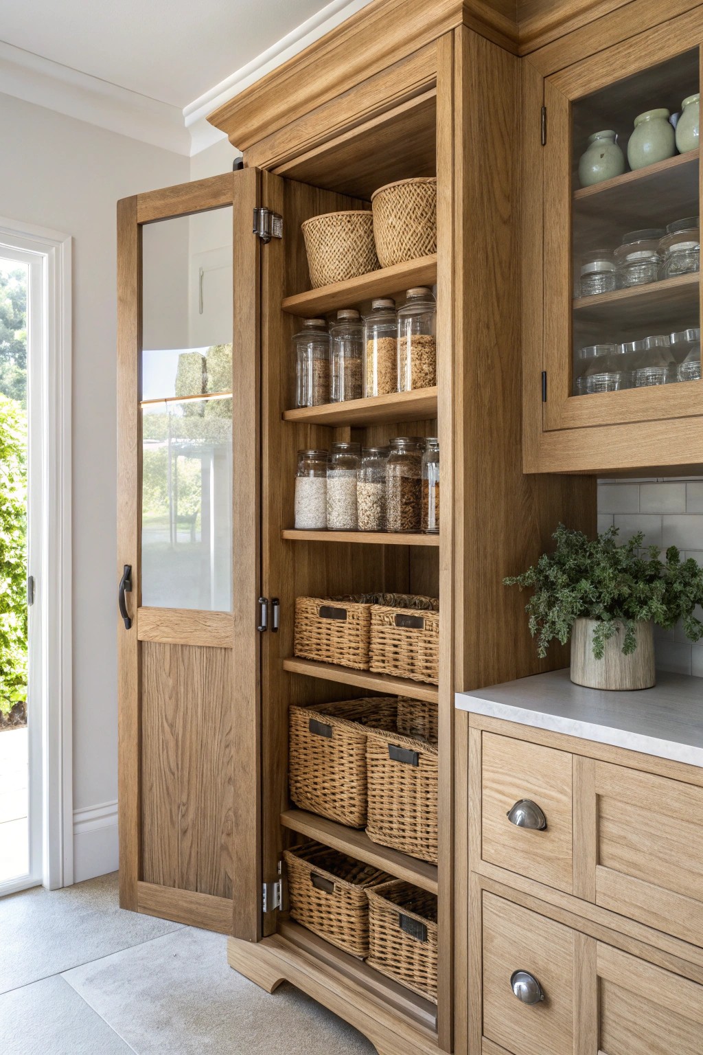 Step inside serenity—discover the beauty of a walk-in pantry cabinet.