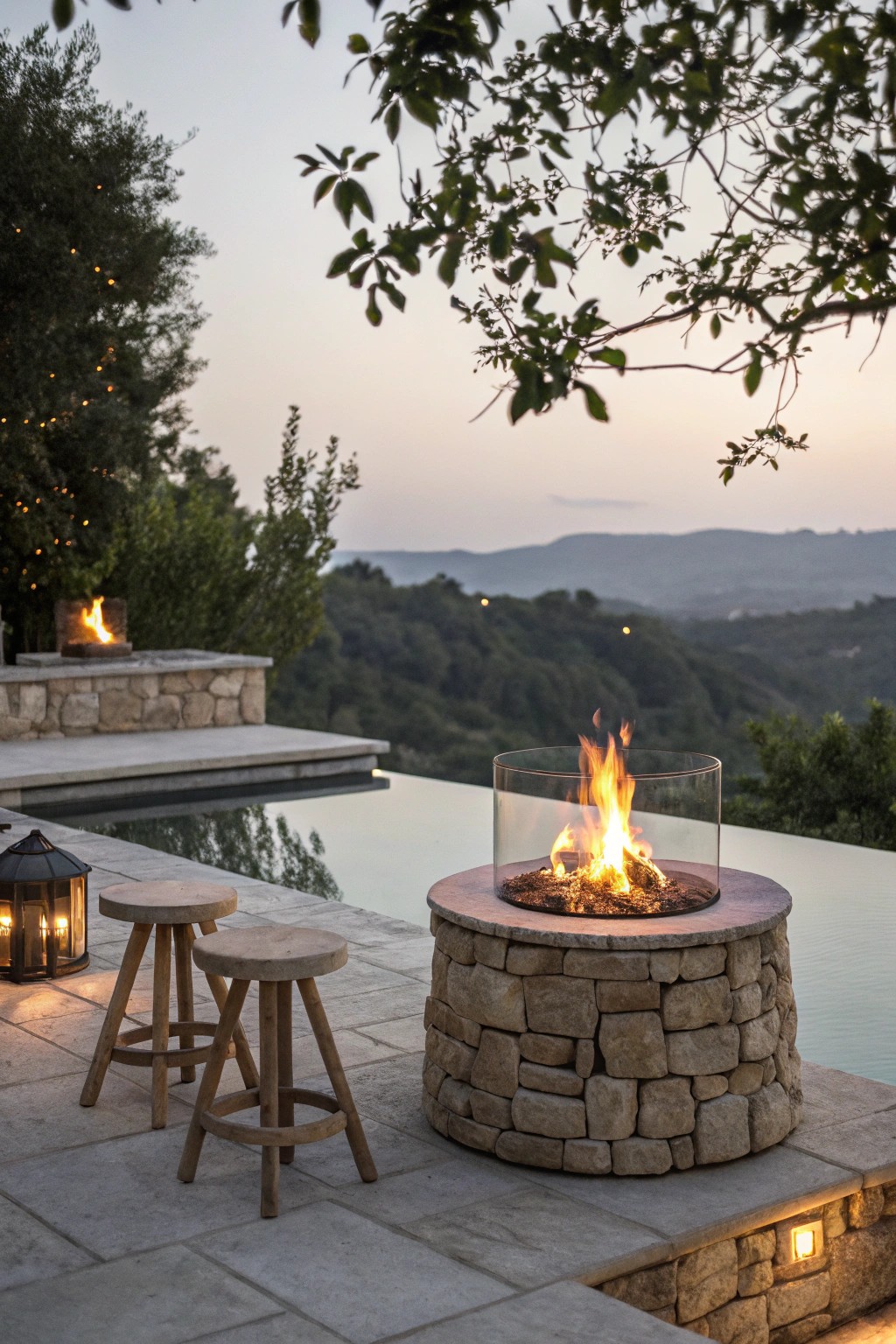 Cozy up by a handcrafted fire pit for unforgettable poolside evenings.