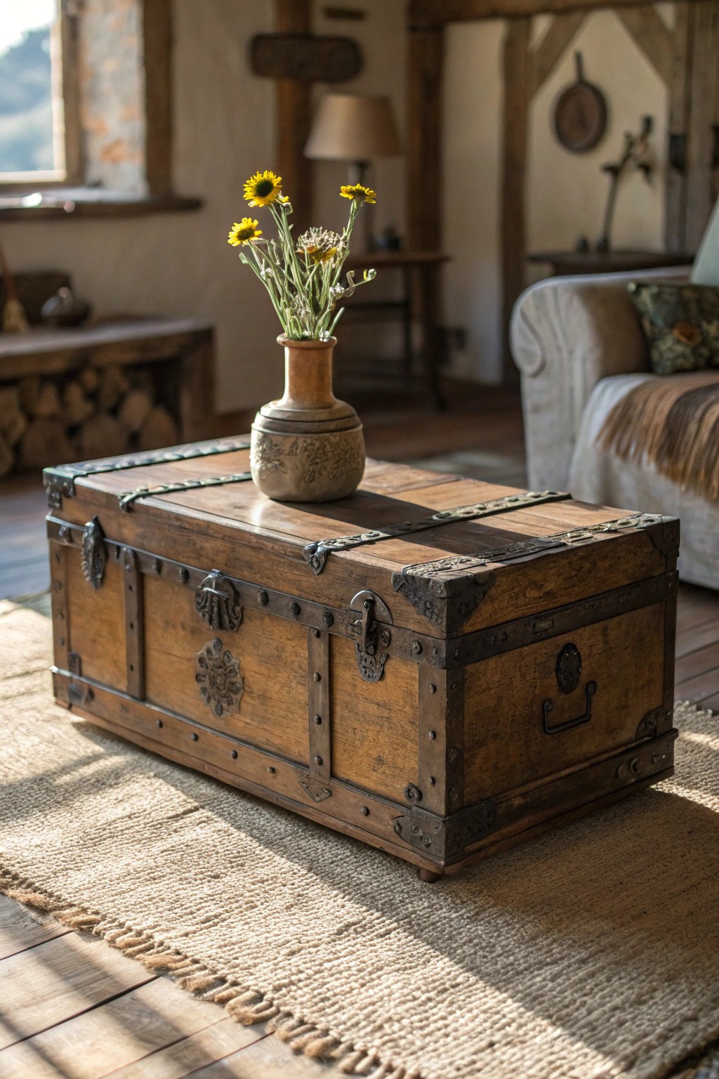 Bring warmth and character to your living room with a charming vintage trunk.