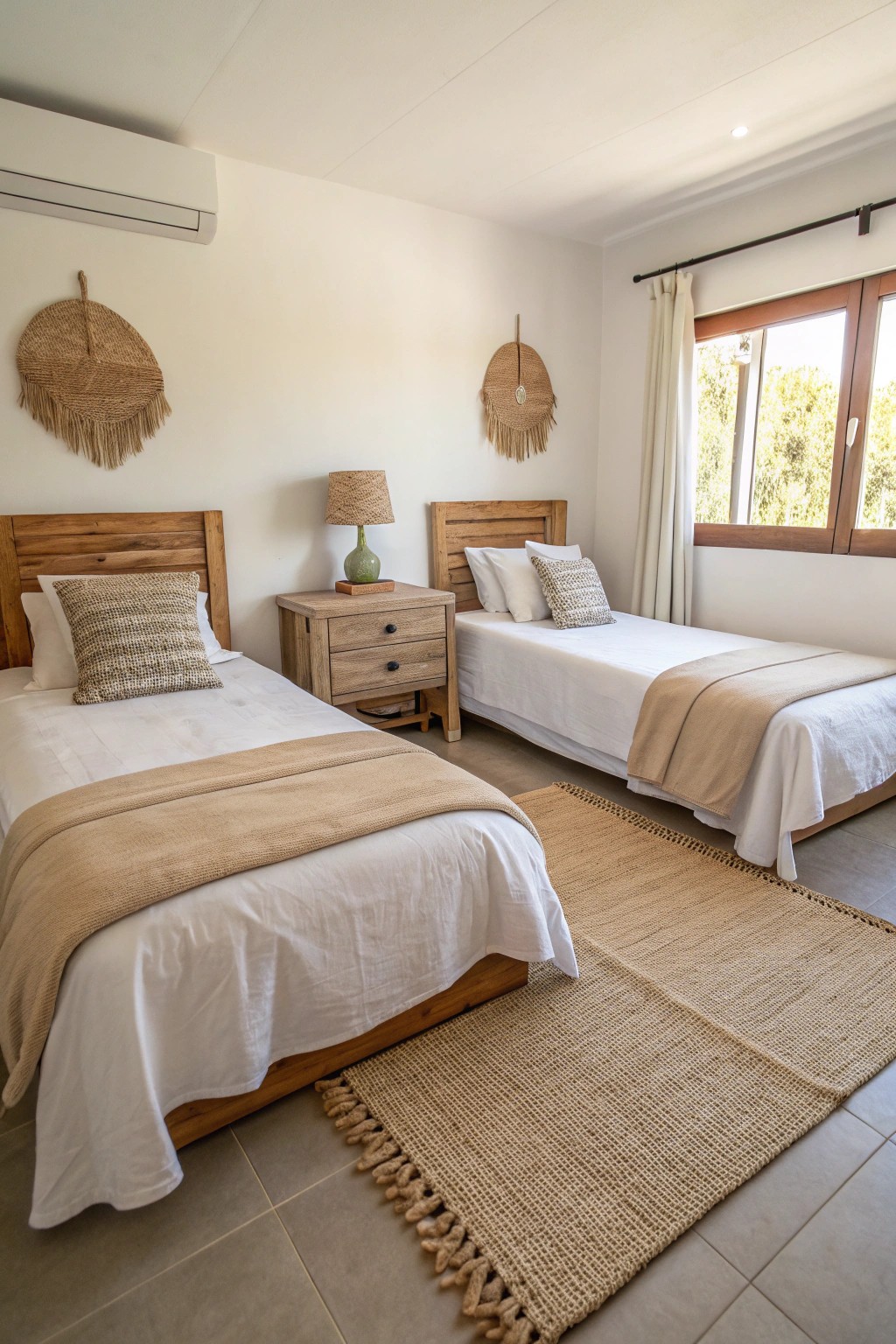 Balanced beauty: side-by-side twin beds bring soothing symmetry to shared small spaces.