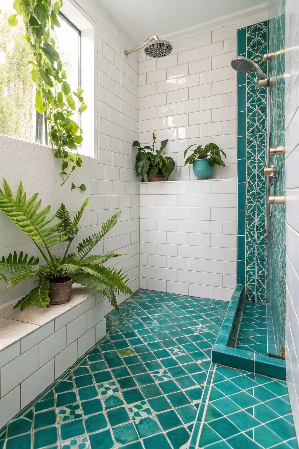 A bold tile color instantly energizes your shower zone.