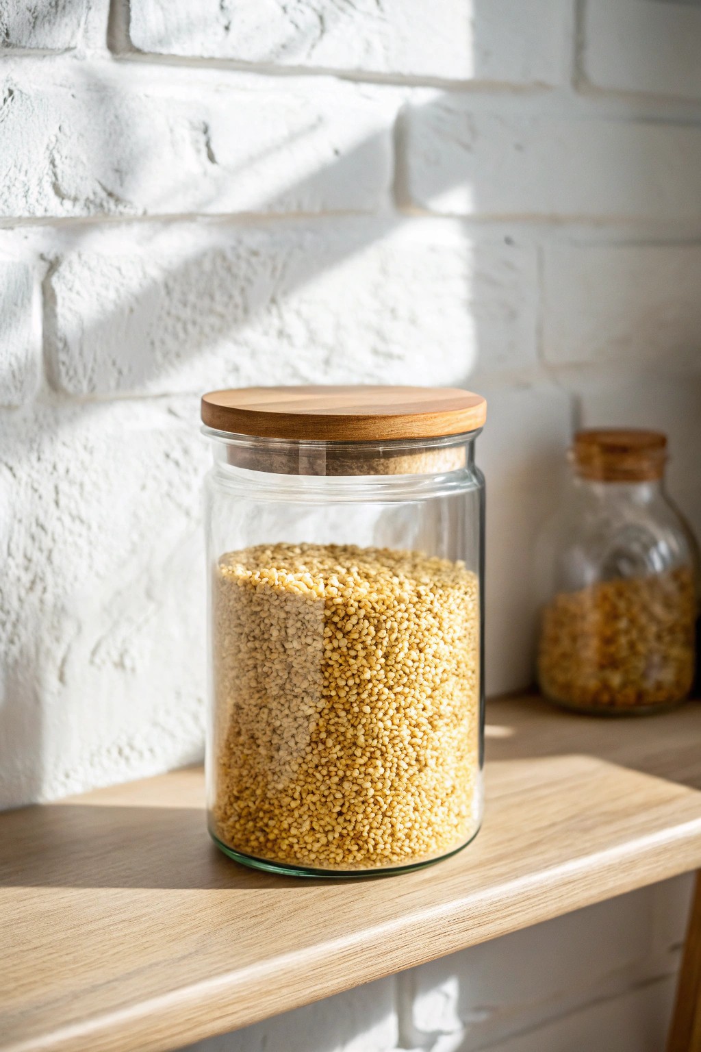Simple beauty: repurposed glass jars bring order and charm to small kitchens.