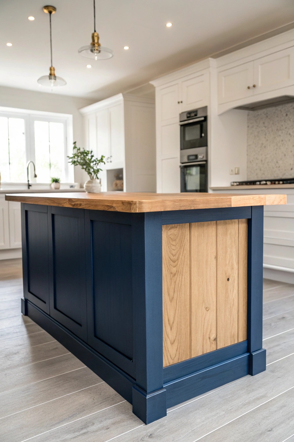 Make your small kitchen pop with a bold, beautifully crafted island in navy blue.