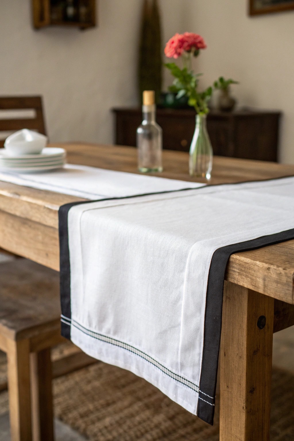 Elevate your table with a minimalist monochrome runner—where simplicity meets elegance.