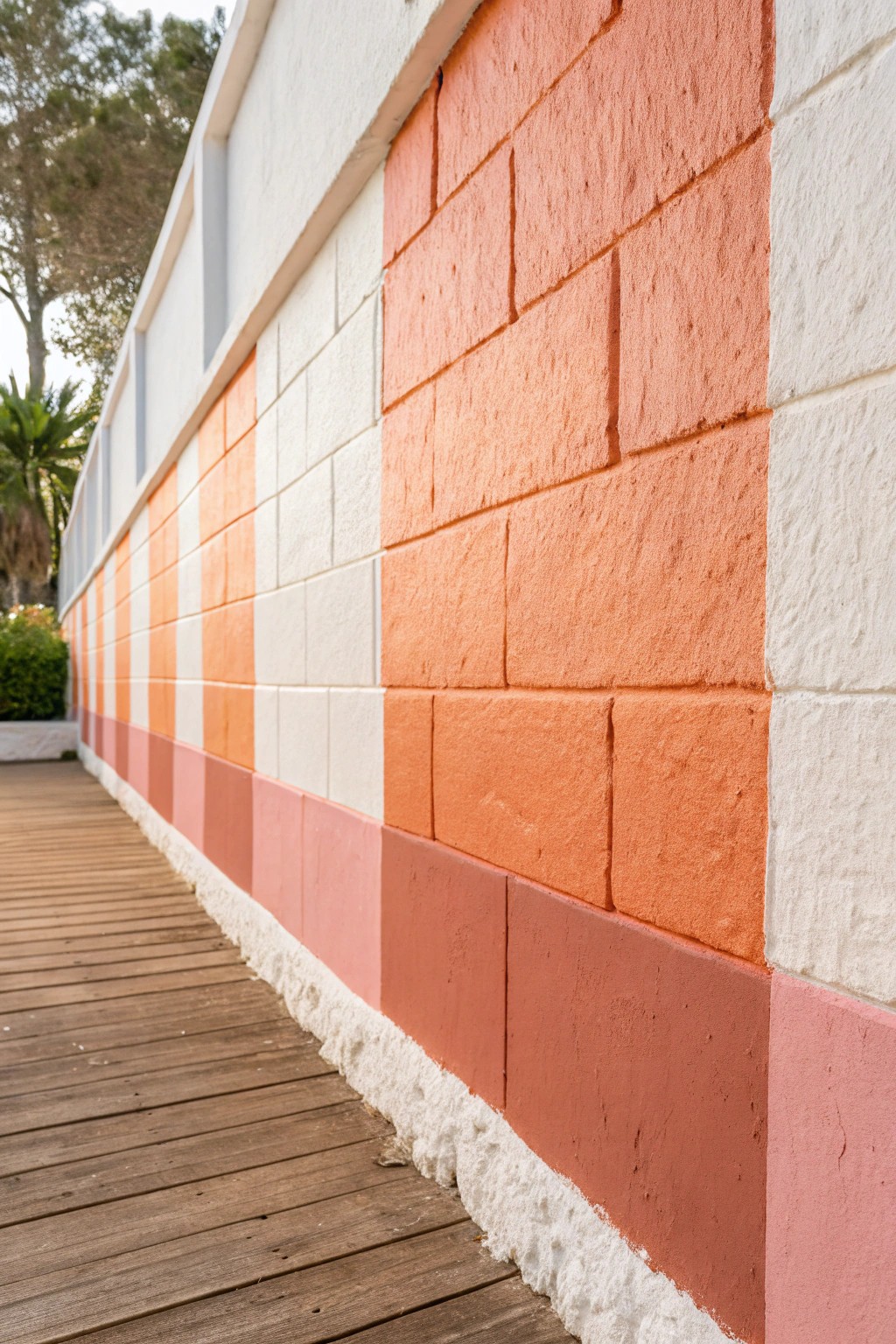 Simple elegance: a color-blocked wall in pink and terracotta for a playful, modern touch.