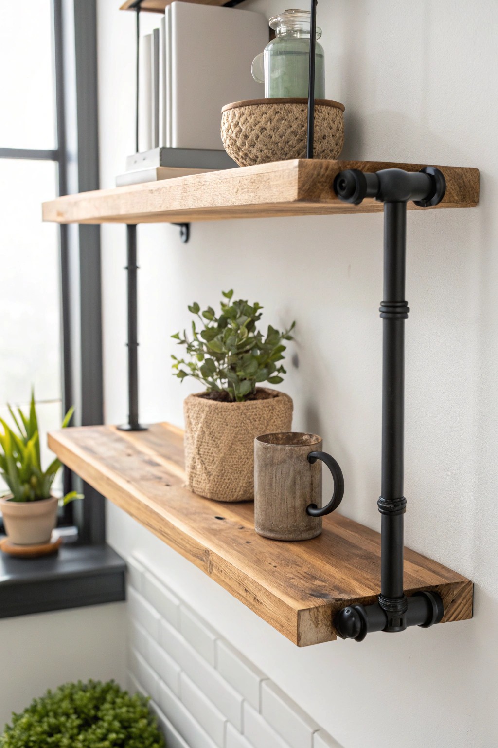 Elevate your space with the timeless charm of industrial pipe shelving.