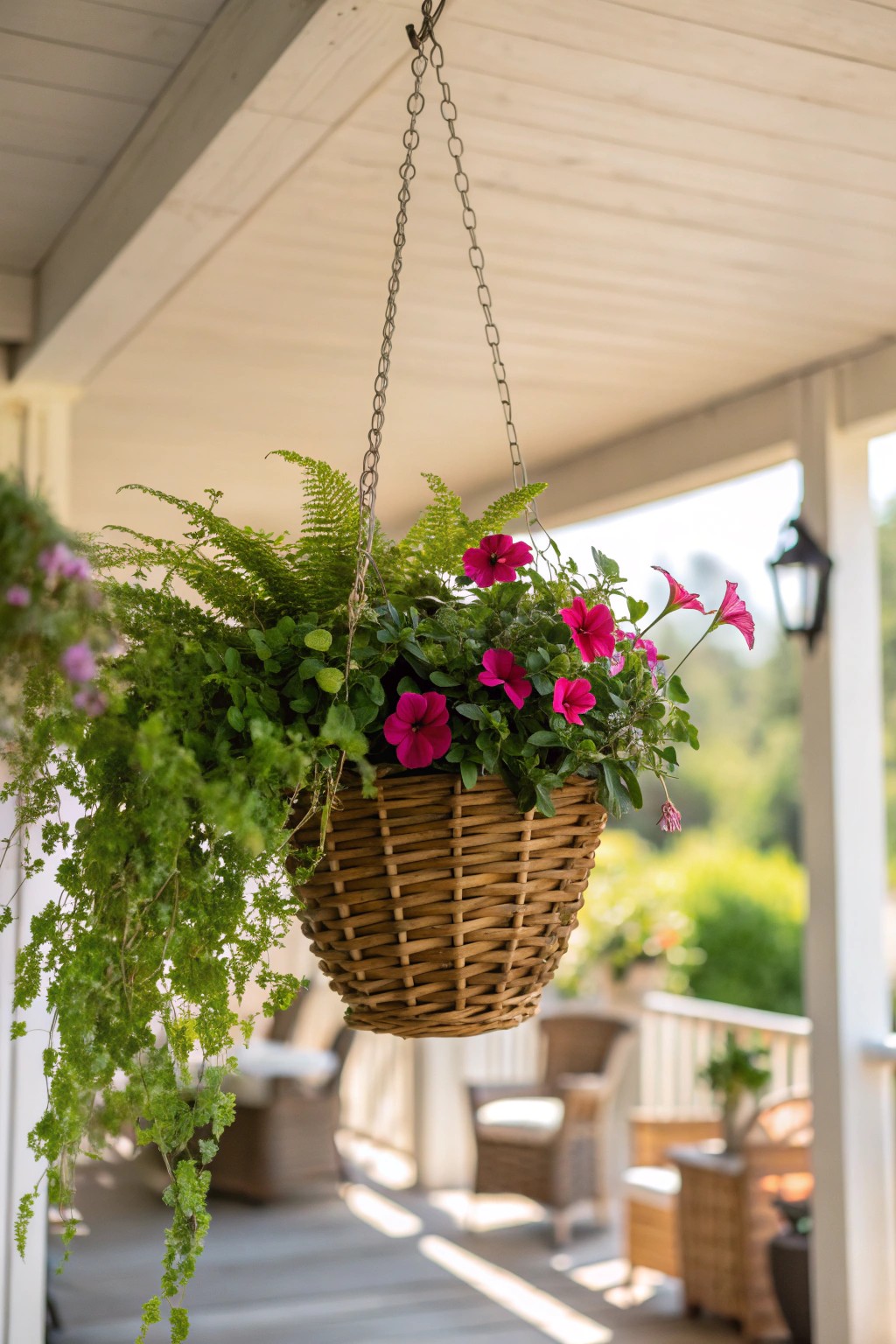 Elevate your patio with a handcrafted hanging basket for a touch of floating jungle serenity.