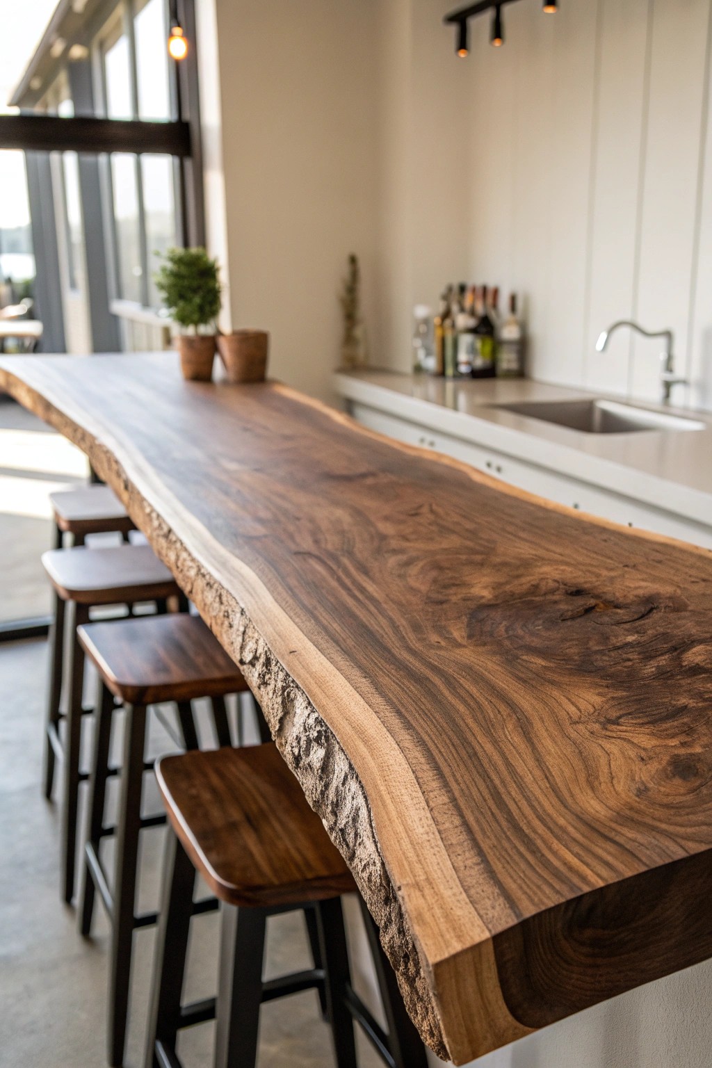 Bring nature’s artistry home with a live edge walnut bar top—uniquely beautiful, always inviting.