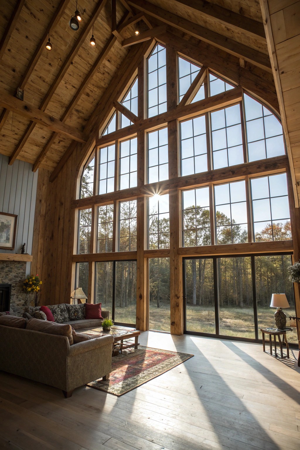 A cathedral window wall brings nature and light into the heart of the home.