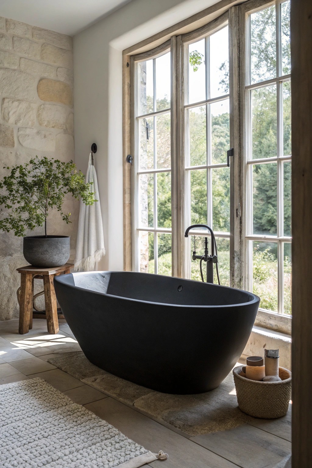 Make a statement with a matte black freestanding tub—pure sophistication in every curve.