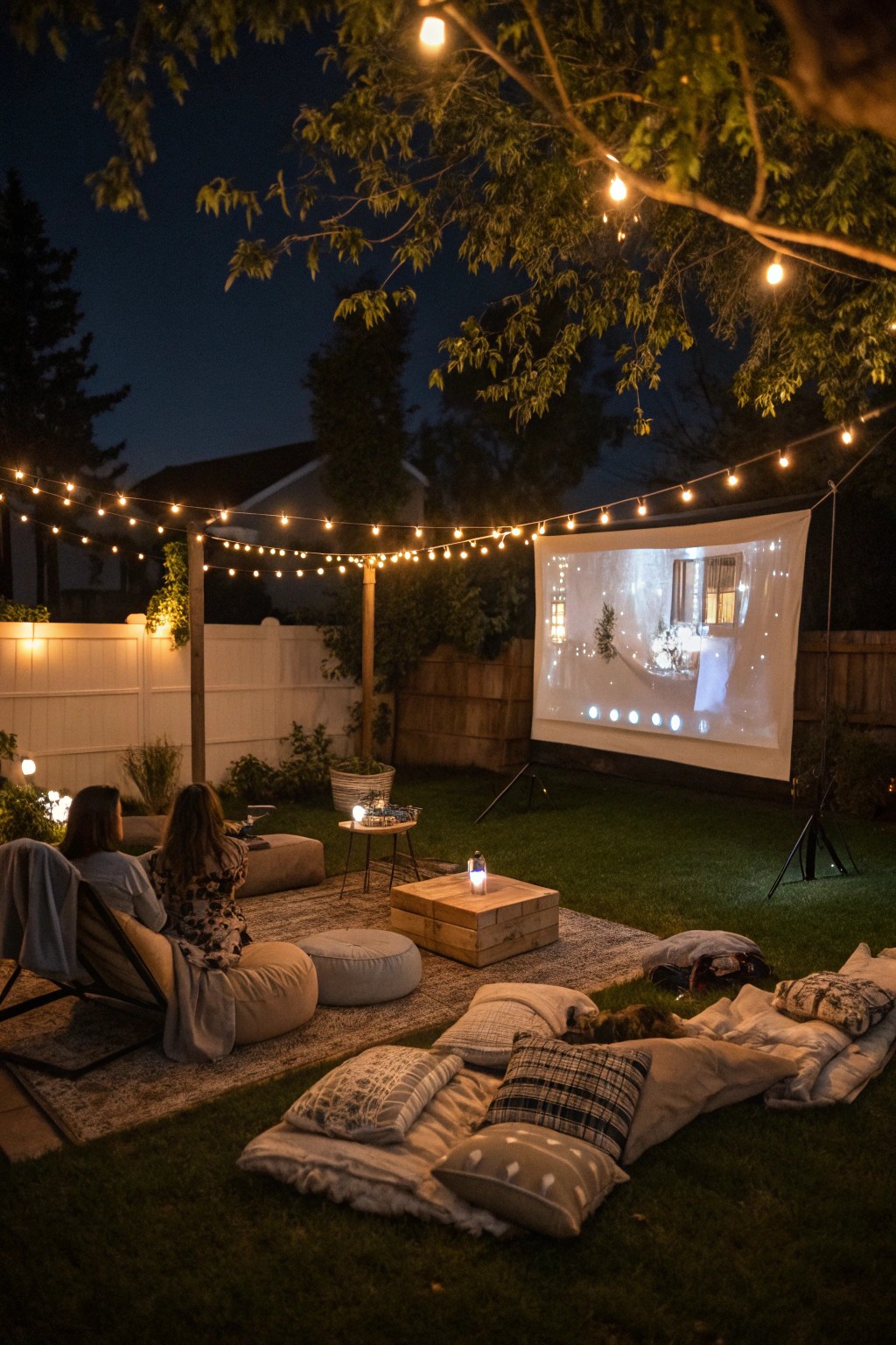 A backyard movie theater brings big-screen fun to your own outdoor space.