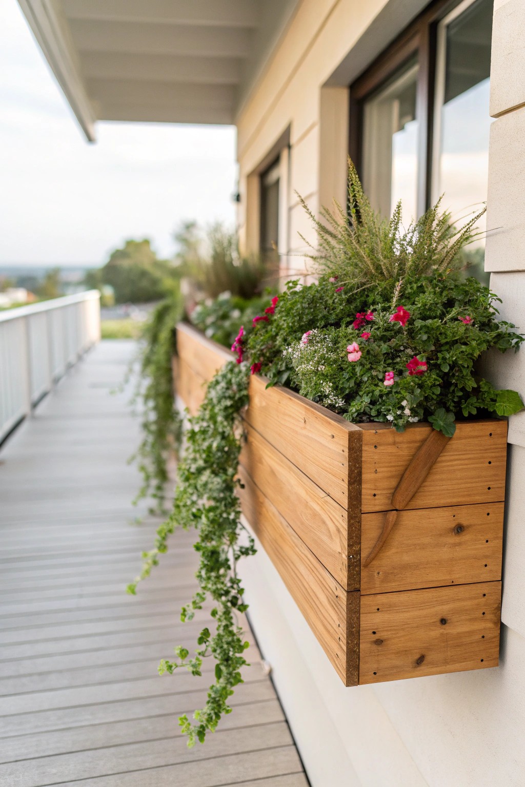 Bring your deck to life with a handcrafted built-in planter box overflowing with greenery.