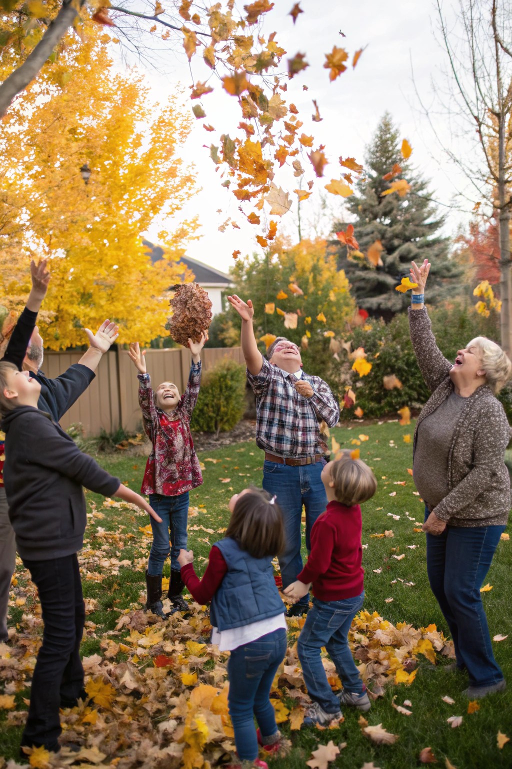 A vibrant autumn leaf toss that captures the essence of the season.