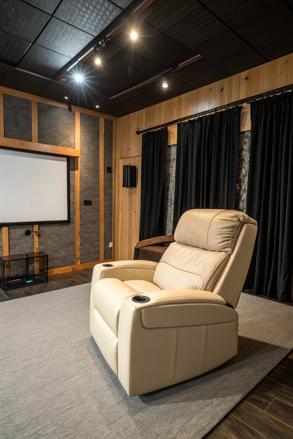 Elevate your garage man cave with a handcrafted recliner for the ultimate home theater experience.