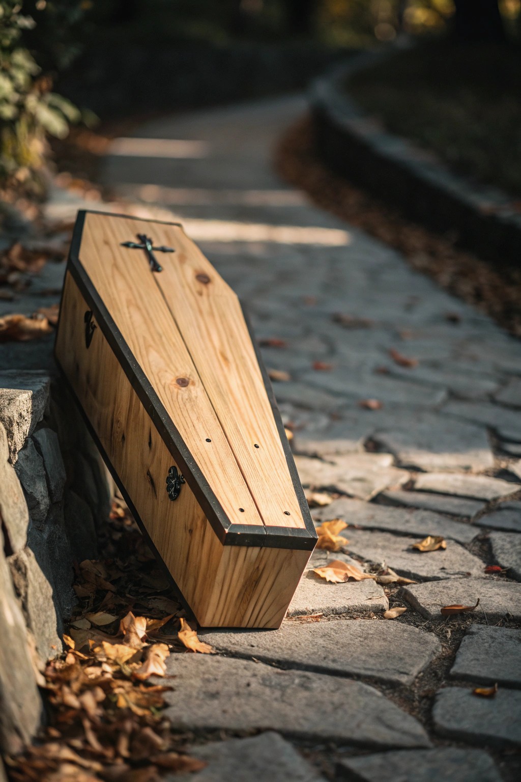Handcrafted coffin candy chute: the perfect blend of spooky and stylish for your Halloween porch.