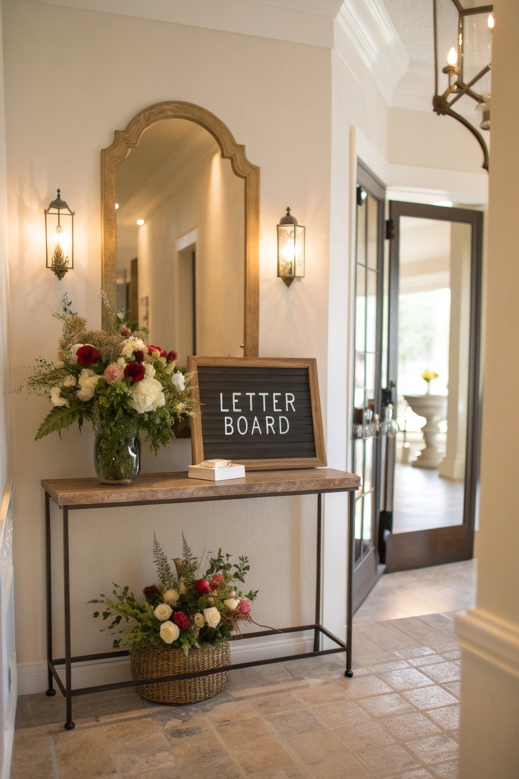 A letter board greeting sets the tone for a welcoming home.