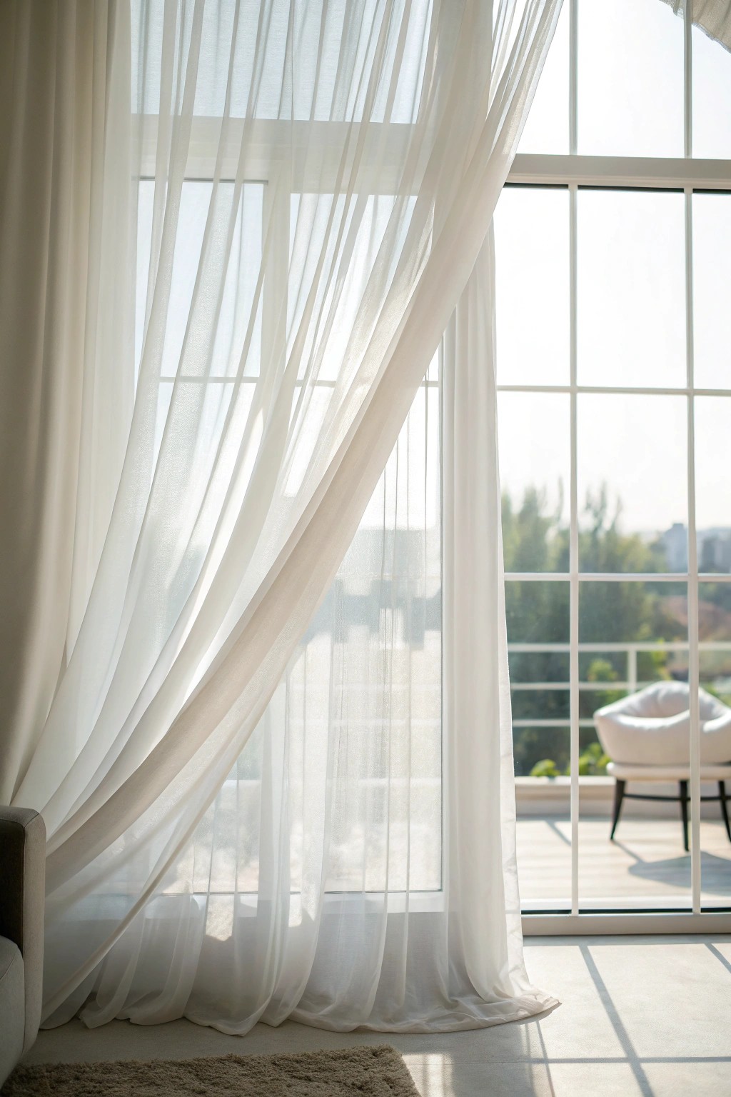 Let in the light—airy white sheers for a dreamy, sunlit living room.