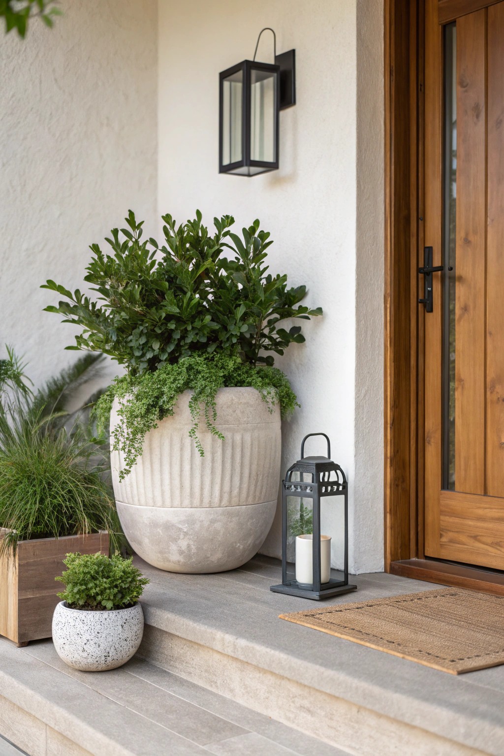 Elevate your entryway with timeless, symmetrical planter and lighting pairs.