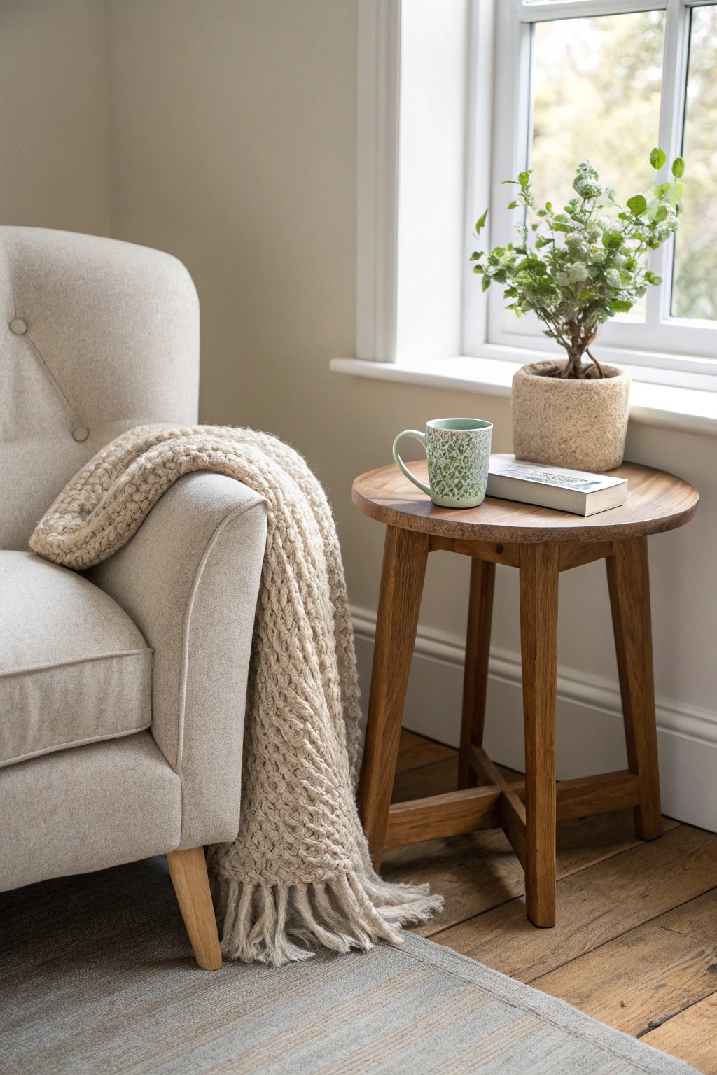 Transform your home office with a cozy, minimalist seating nook.