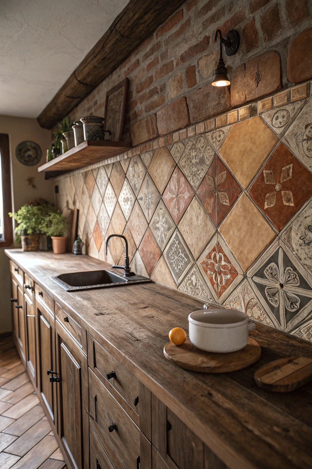 Handmade tile backsplashes add texture and artisanal warmth.