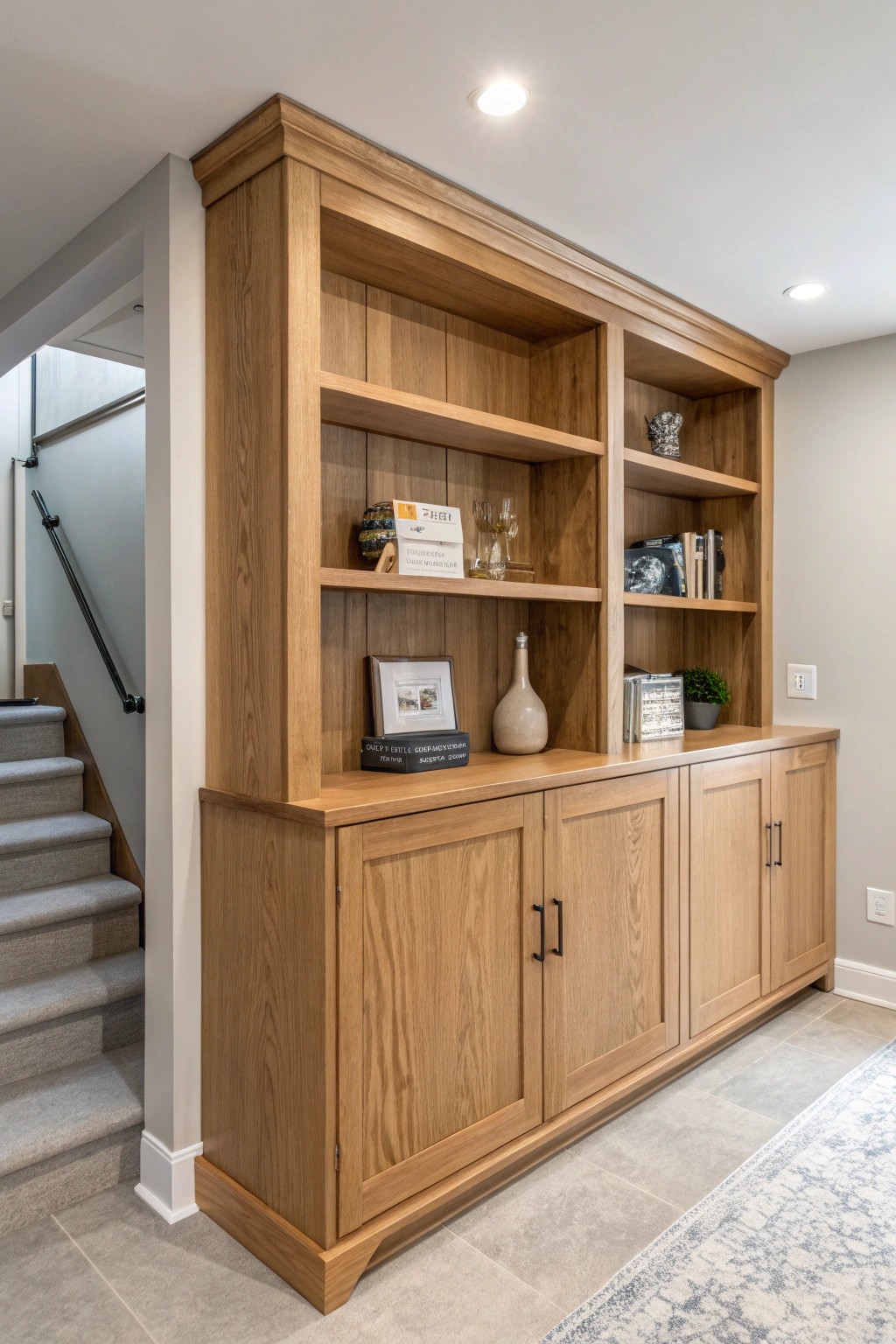 Effortless built-in storage: natural beauty meets functional simplicity.
